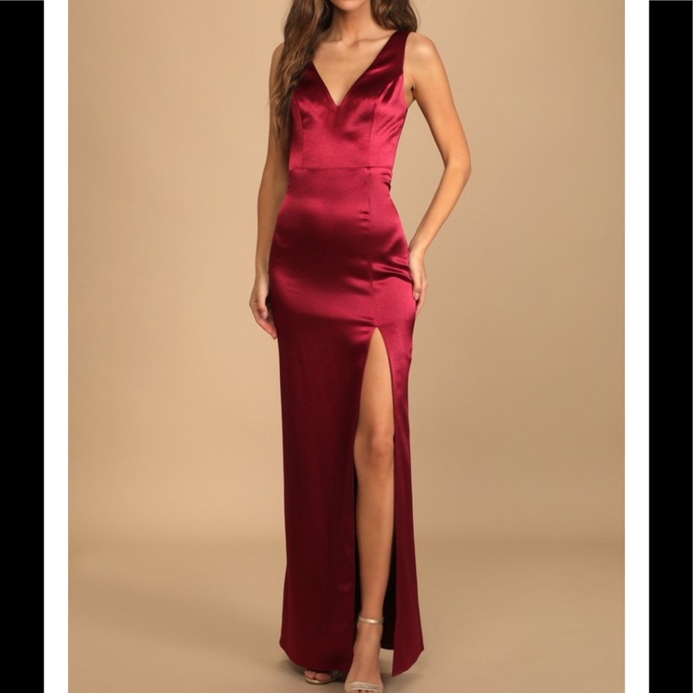 Forever Special Burgundy Sleeves Satin Tie Back Dress